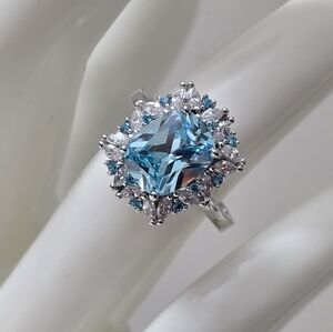 Sterling Silver 925 Blue Topaz Silver Halo Ring
